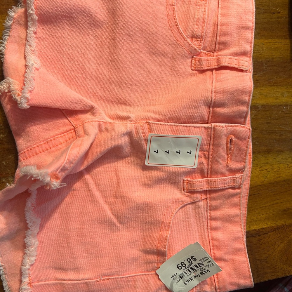 Vibrant Coral Frayed Denim Shorts